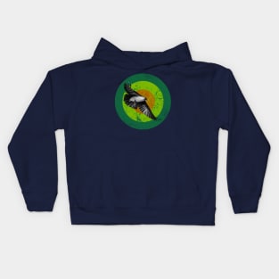 Raven Flight - retro style illustration in green tones Kids Hoodie